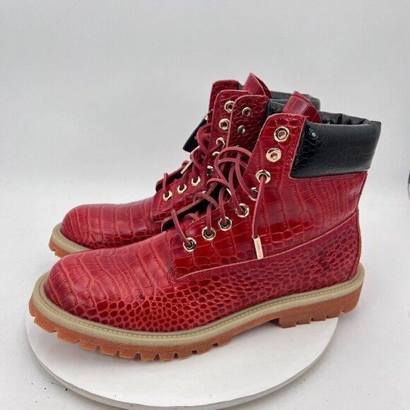 Sycamore Style Construct Obsidian Men Size 12 Red Embossed Leather Lug Boot - Picture 3 of 16